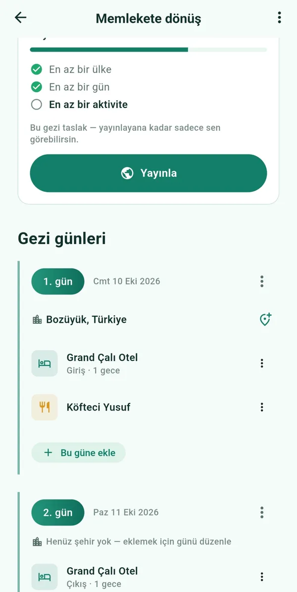 Gün gün gezi planı